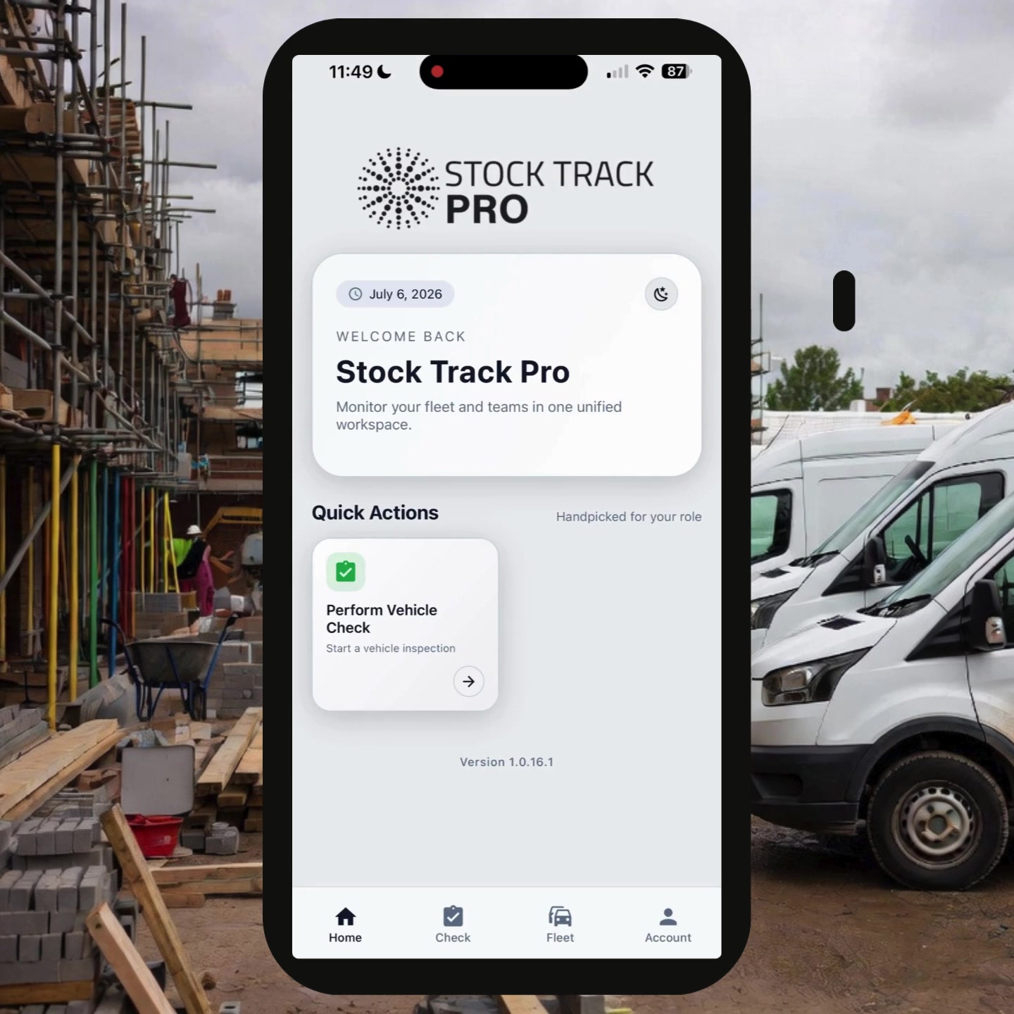 Stock Track PRO van fleet app — daily walkaround check and defect reporting demonstration